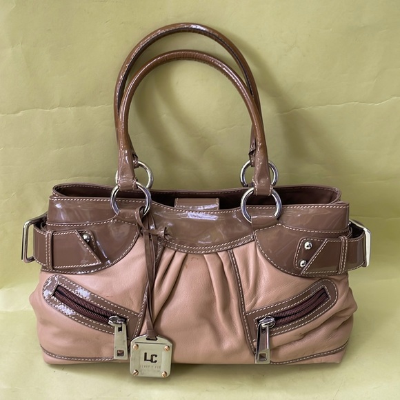 Vintage tan/dark cream Lenny e Cia leather/patent leather purse - Picture 1 of 14